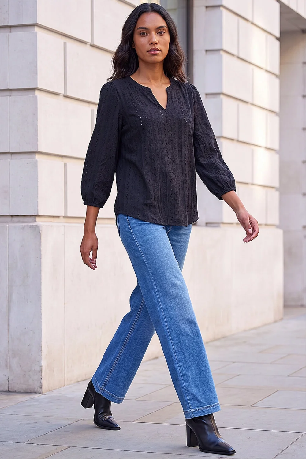 Roman Black Broderie Detail Tunic Top - 14 Image 2