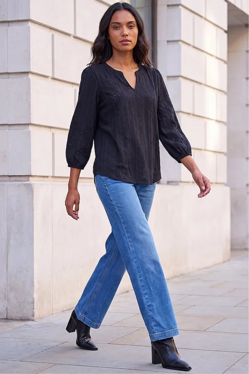 Roman Black Broderie Detail Tunic Top - 14 Image 2
