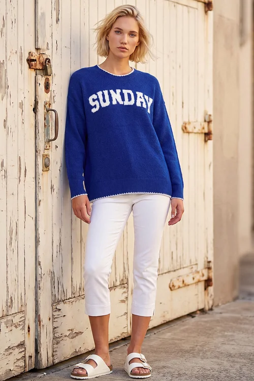 Roman Royal Blue Sunday Slogan Knit Jumper - 10 Image 2