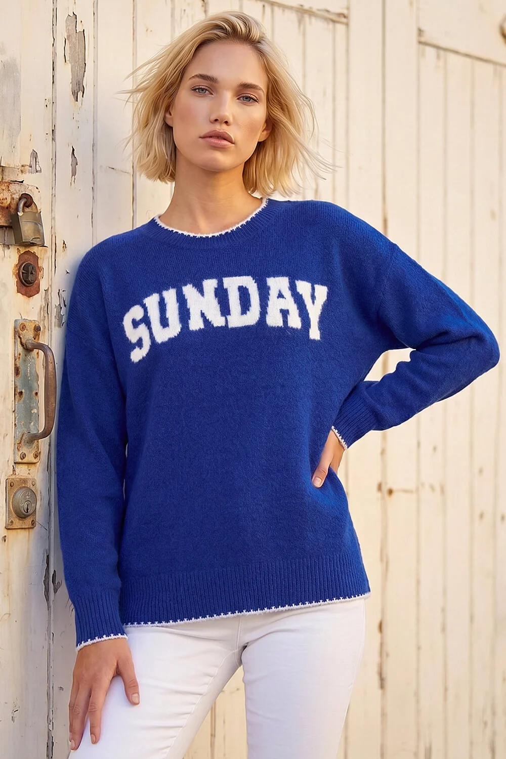 Roman Royal Blue Sunday Slogan Knit Jumper - 10 Image 1
