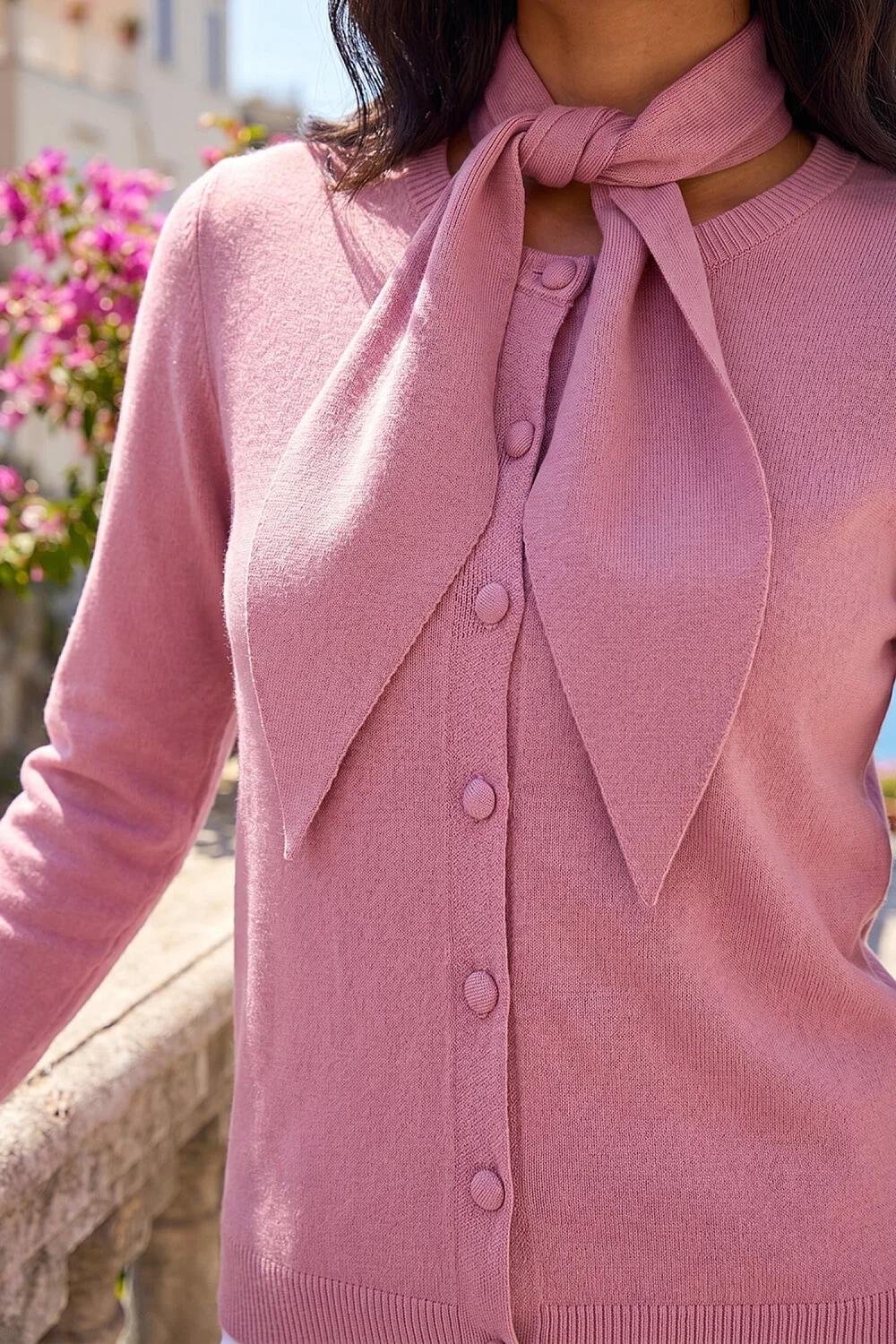 Roman Pink Tie Neck Soft Knit Cardigan - 18 Image 4