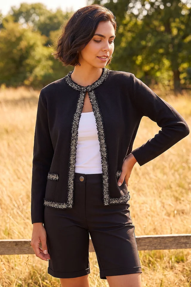 Roman Black Tweed Detail Cardigan