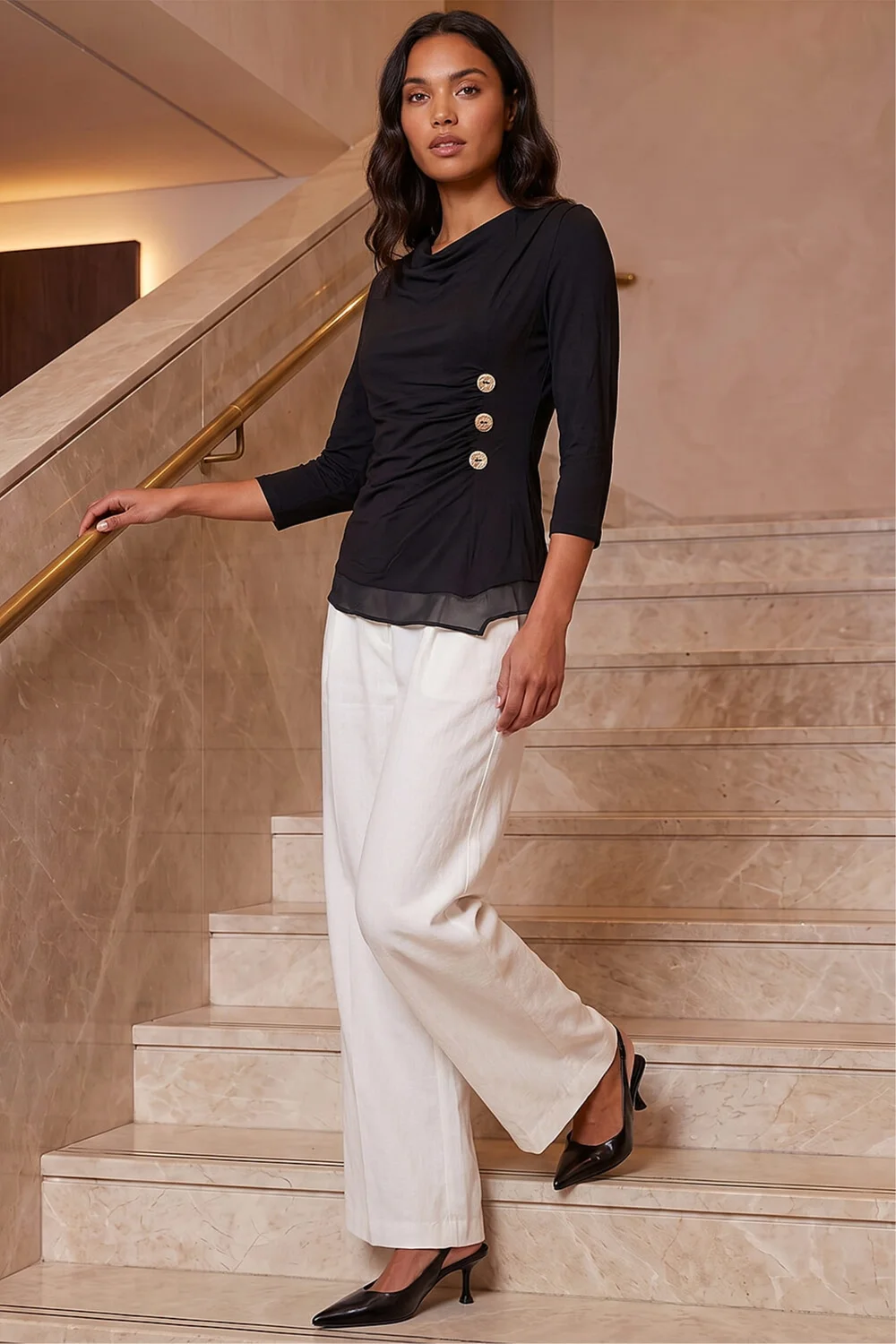 Roman Black Button Detail Chiffon Hem Top - 18 Image 2