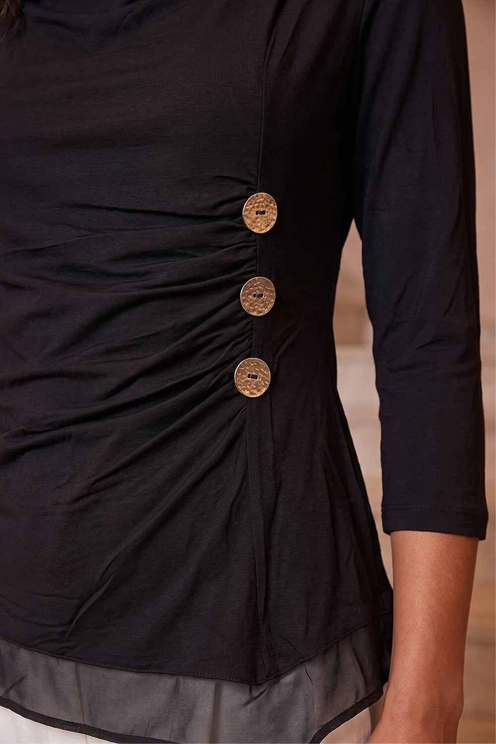 Roman Black Button Detail Chiffon Hem Top - 18 Image 4