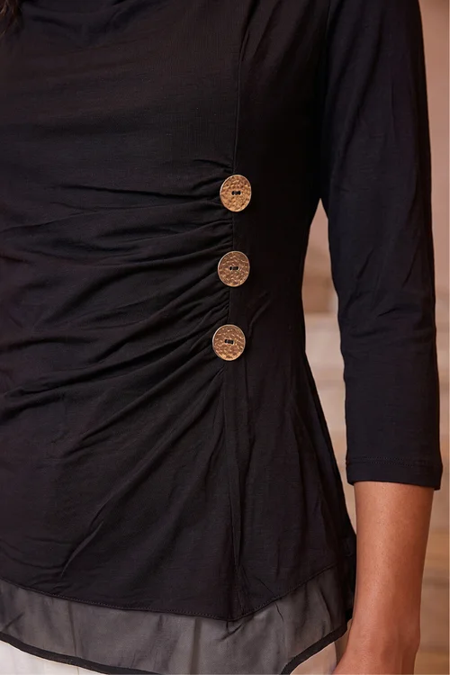 Roman Black Button Detail Chiffon Hem Top - 18 Image 4