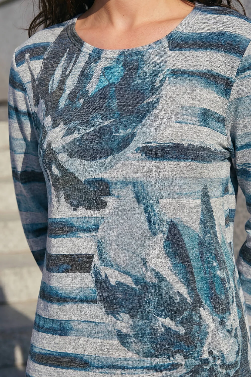 Roman Blue Floral Stripe Print Top - 14 Image 4