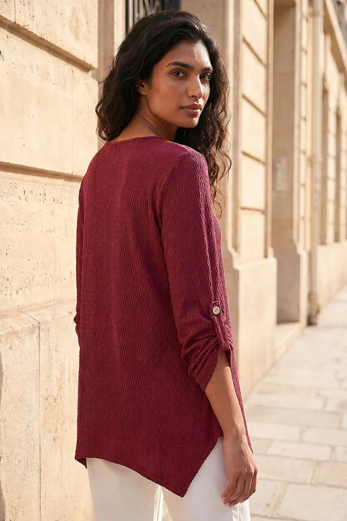 Roman Burgundy Textured Stretch Tunic Top - 20 Image 3