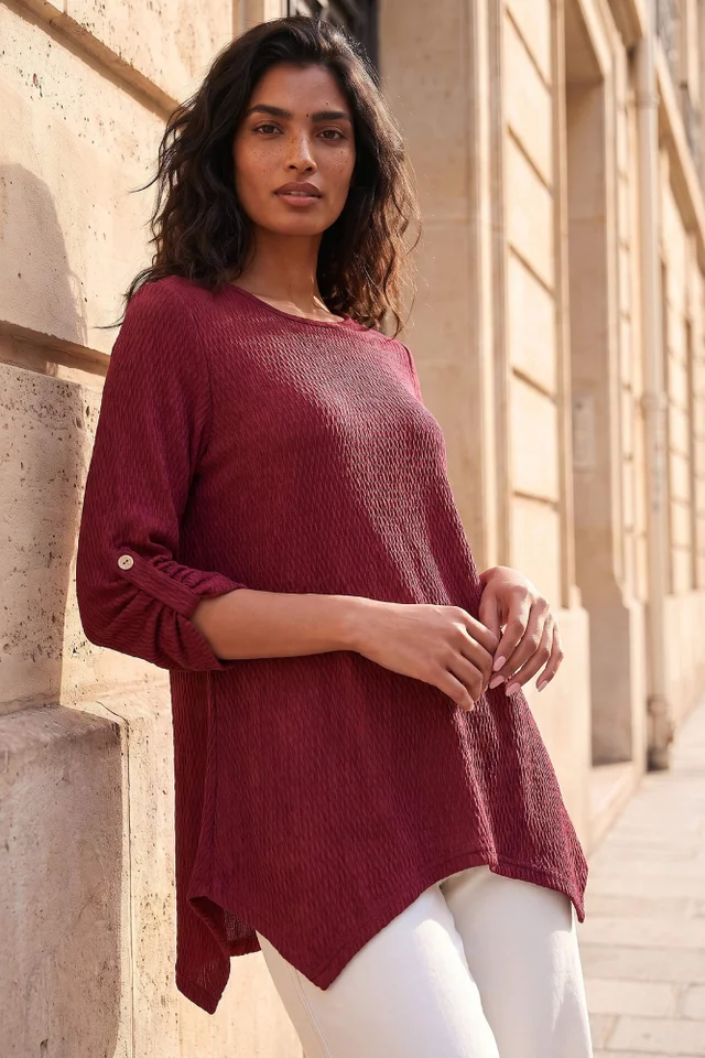 Roman Burgundy Textured Stretch Tunic Top