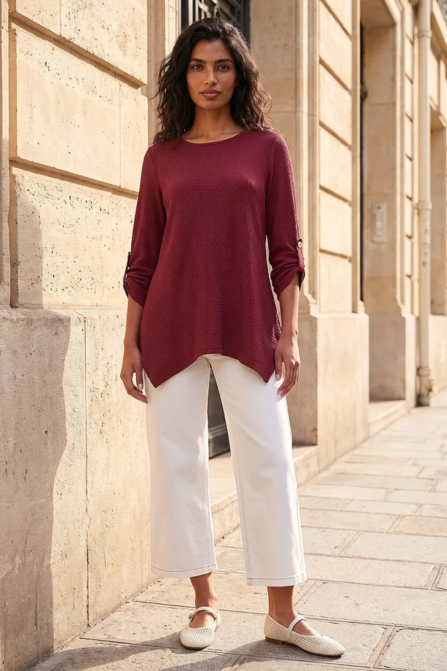 Roman Burgundy Textured Stretch Tunic Top