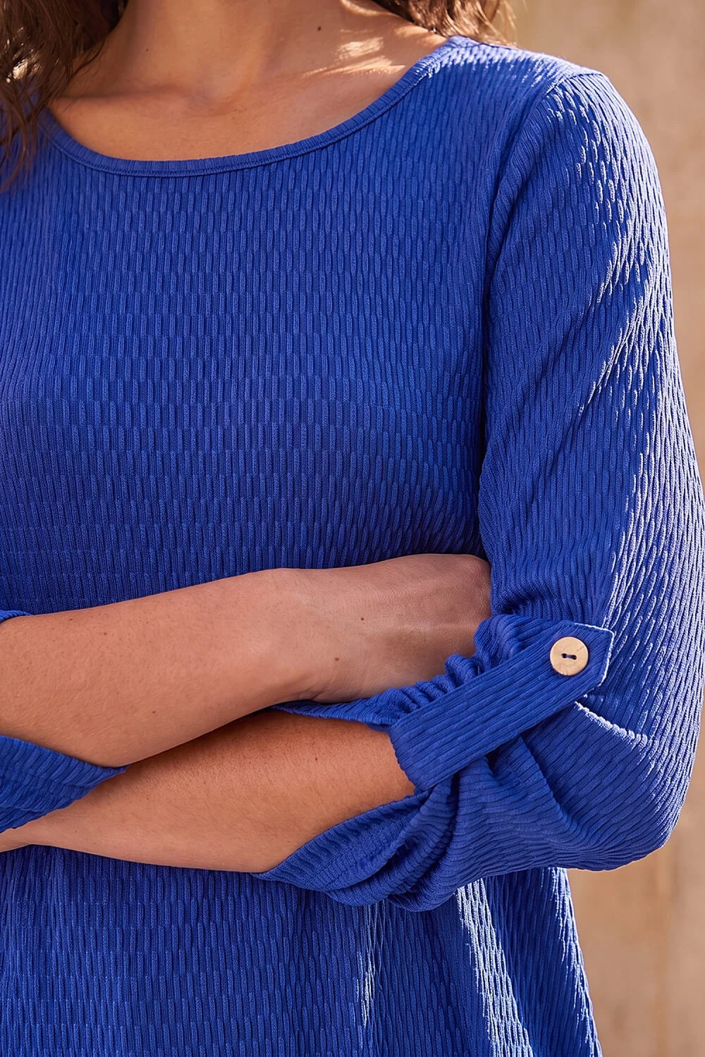 Roman Royal Blue Textured Stretch Tunic Top - 10 Image 4