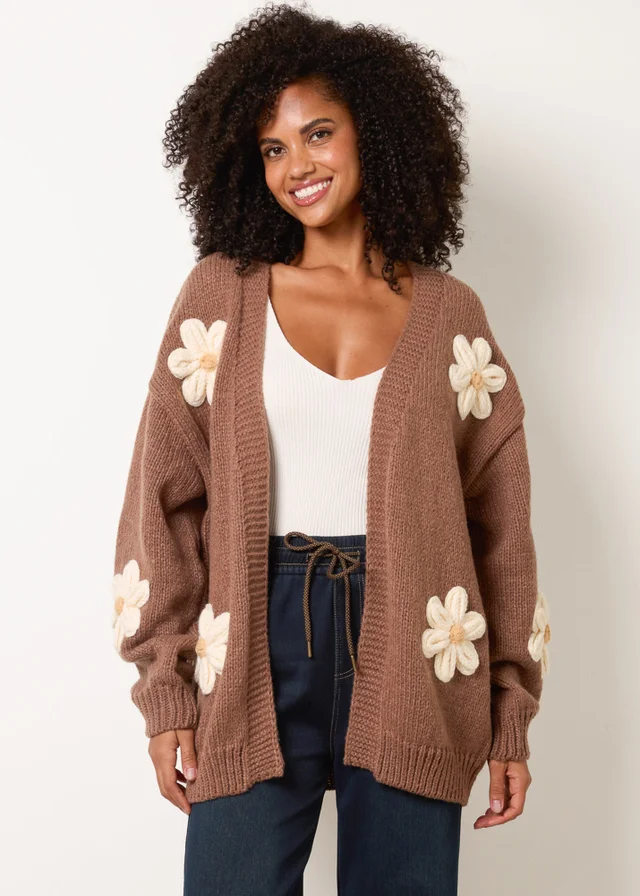 Blue Vanilla Brown Daisy Large Flower Cardigan
