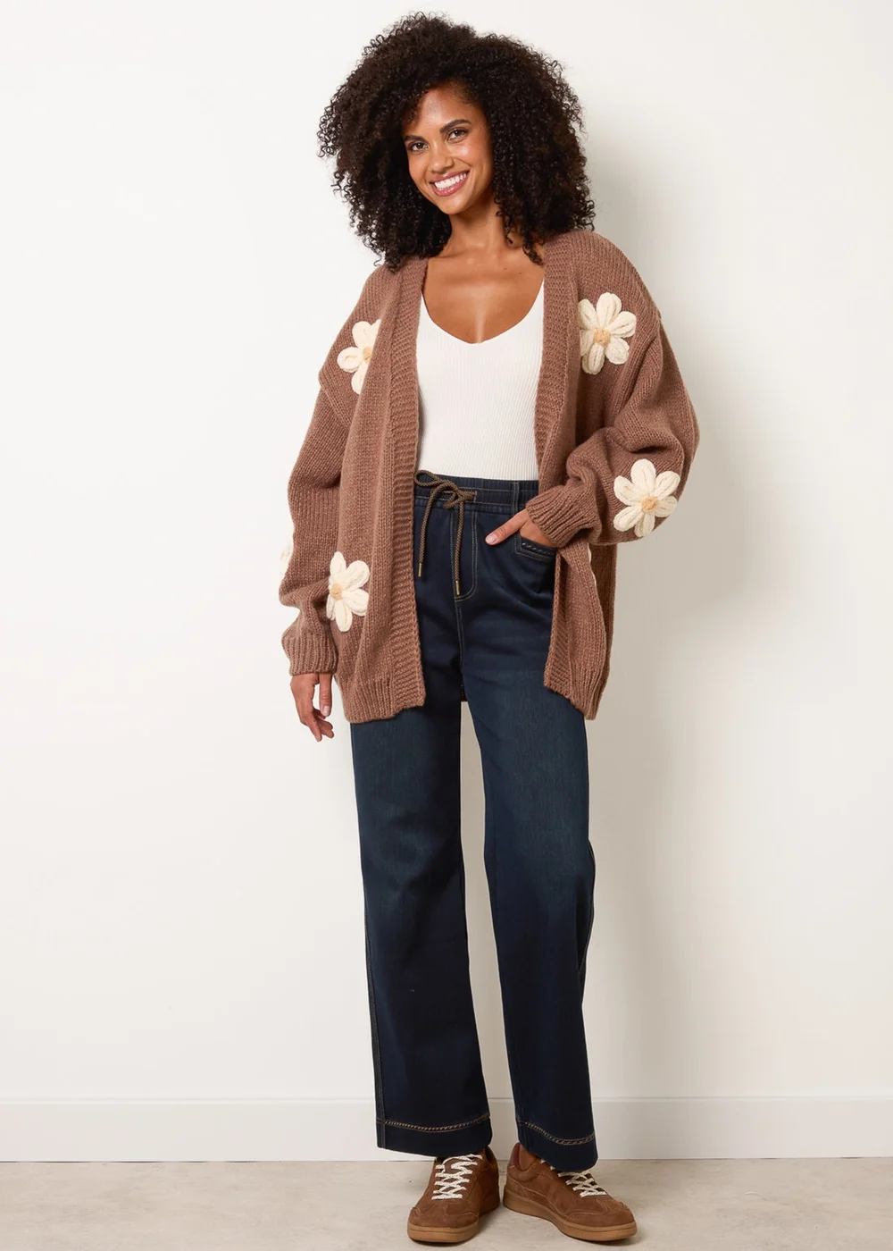 Blue Vanilla Brown Daisy Large Flower Cardigan - S/M Image 3