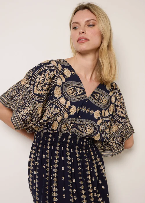 Blue Vanilla Navy Floral Border Design Dress - S Image 2