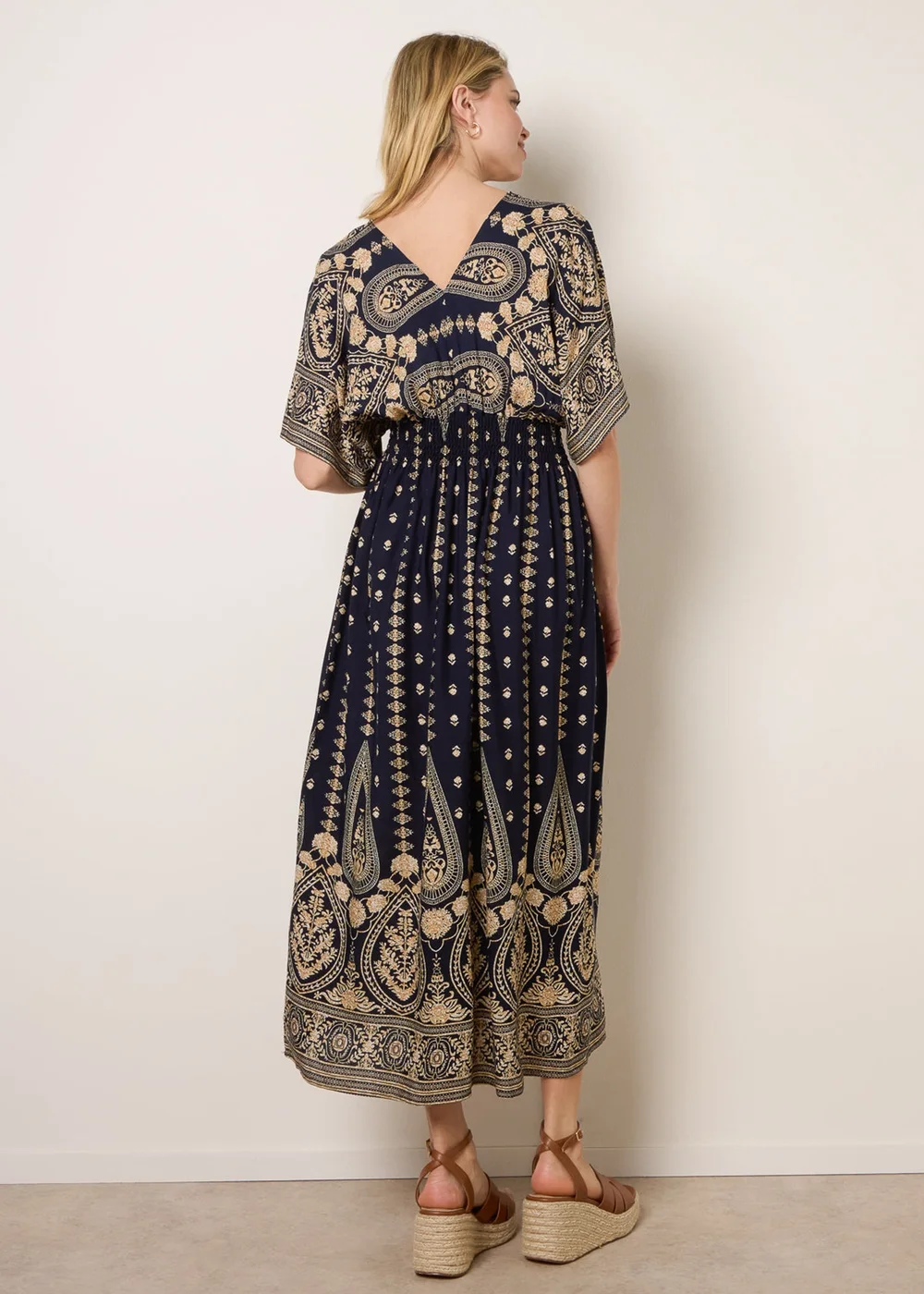 Blue Vanilla Navy Floral Border Design Dress - S Image 4