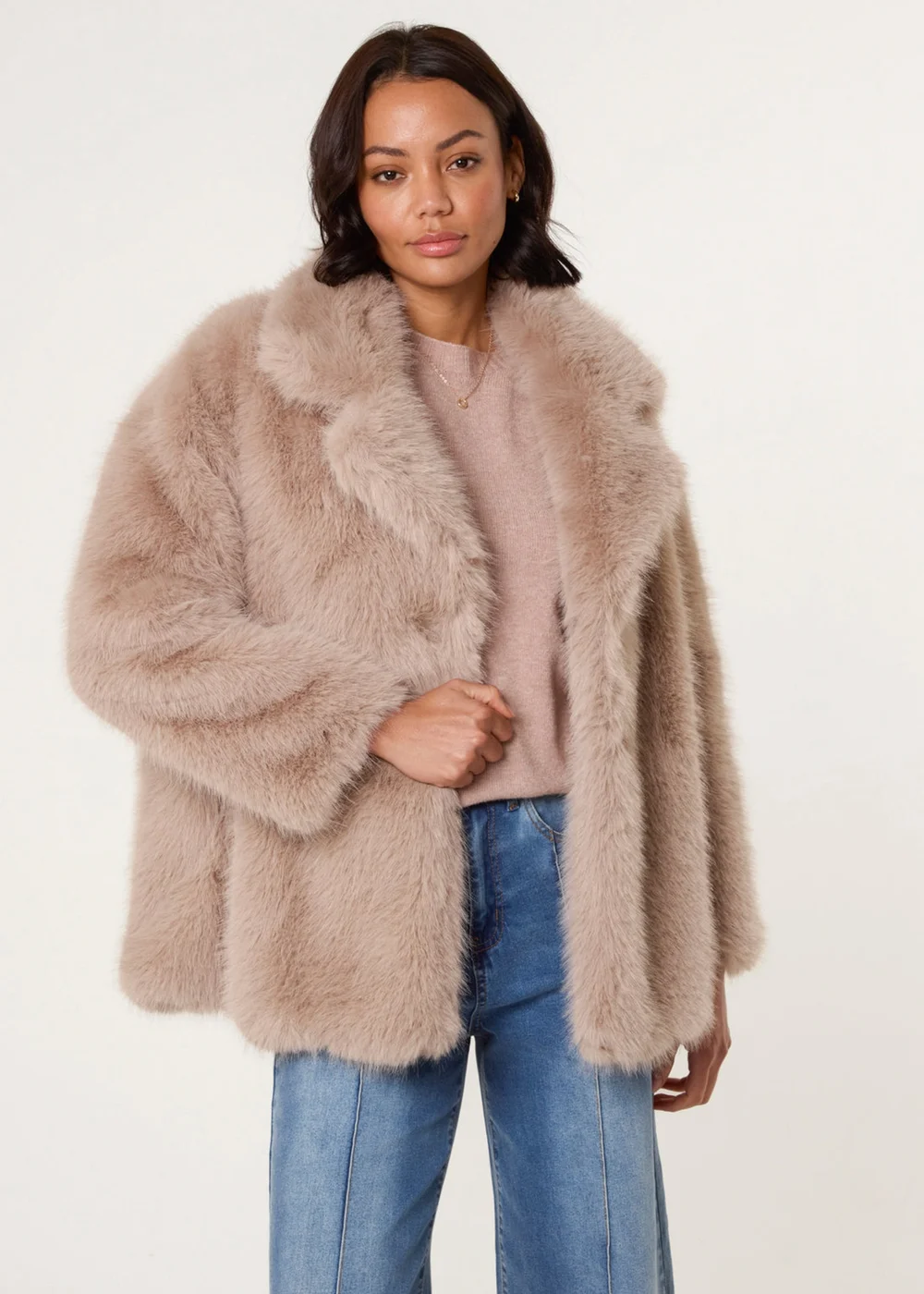 Blue Vanilla Beige Short Faux Fur Coat - 14-16 Image 1
