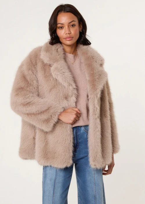 Blue Vanilla Beige Short Faux Fur Coat - 14-16 Image 1