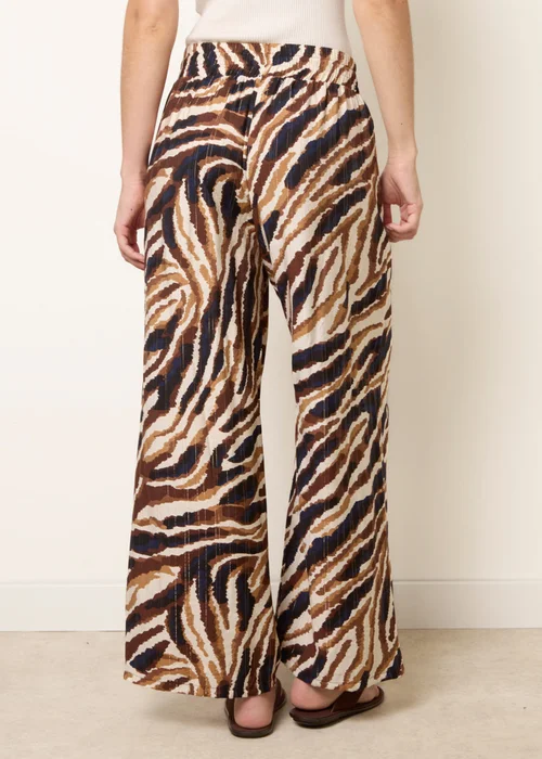 Blue Vanilla Brown Tiger Print Drawstring Wide Leg Trousers - S Image 4