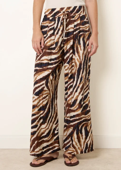 Blue Vanilla Brown Tiger Print Drawstring Wide Leg Trousers - S Image 2