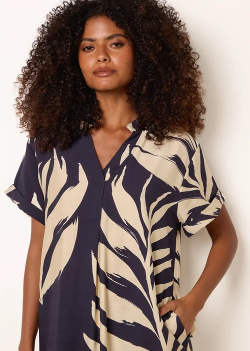 Blue Vanilla Navy Palm Print Tunic Top - S Image 3