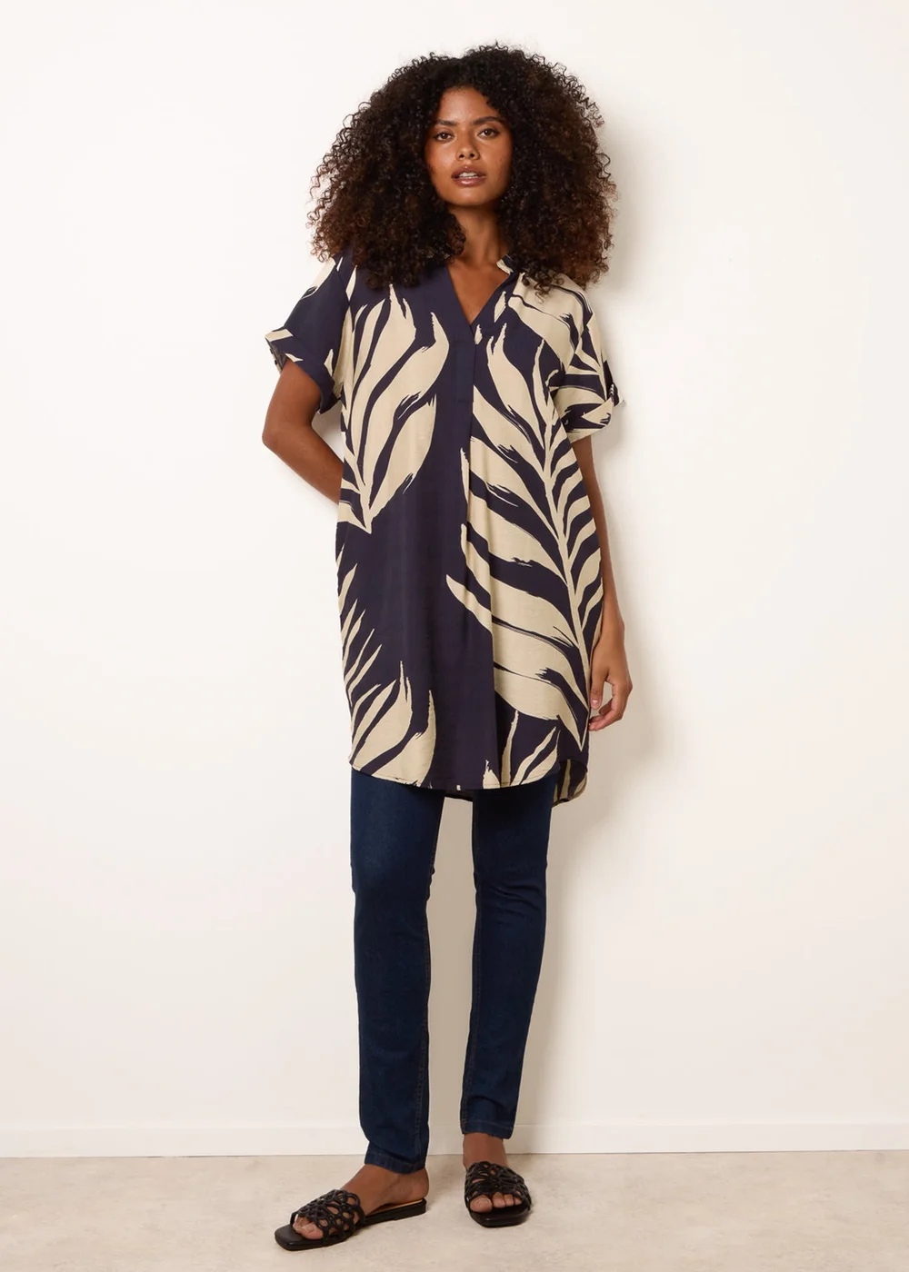 Blue Vanilla Navy Palm Print Tunic Top - S Image 2