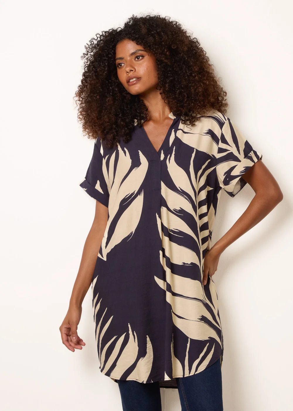 Blue Vanilla Navy Palm Print Tunic Top - S Image 1