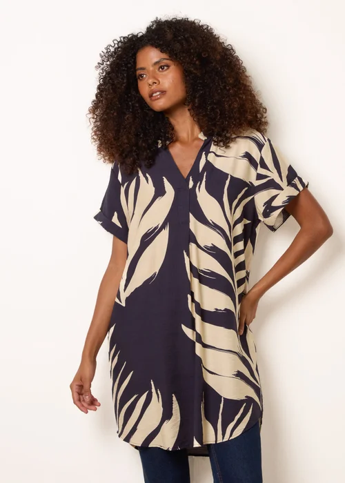 Blue Vanilla Navy Palm Print Tunic Top - S Image 1