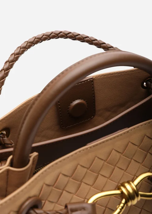 Where's That From Luna Cognac Woven Tote Bag with Gold Detail - One Size Image 4