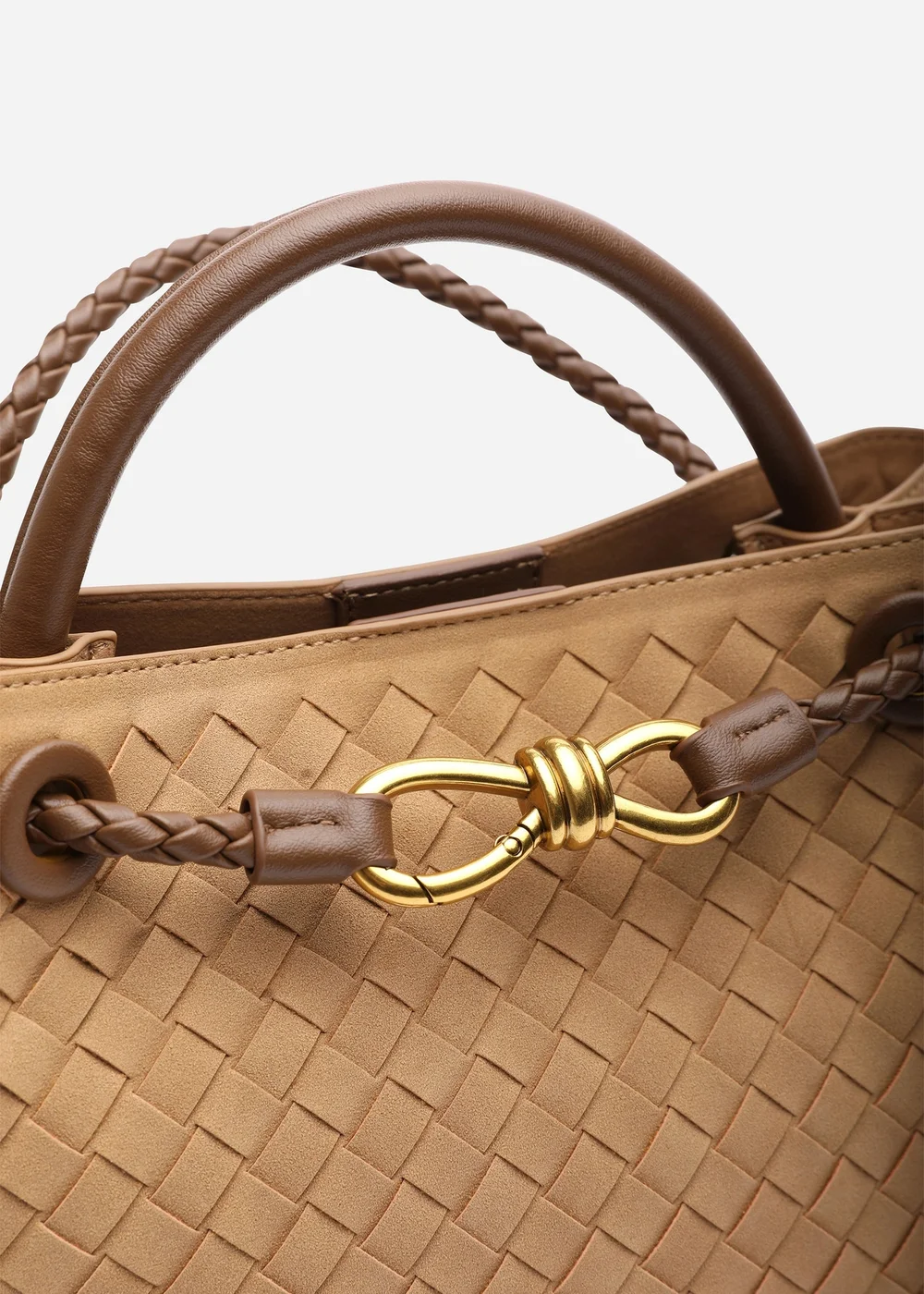 Where's That From Luna Cognac Woven Tote Bag with Gold Detail - One Size Image 3