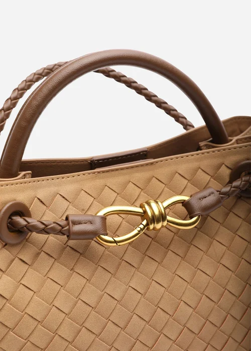Where's That From Luna Cognac Woven Tote Bag with Gold Detail - One Size Image 3