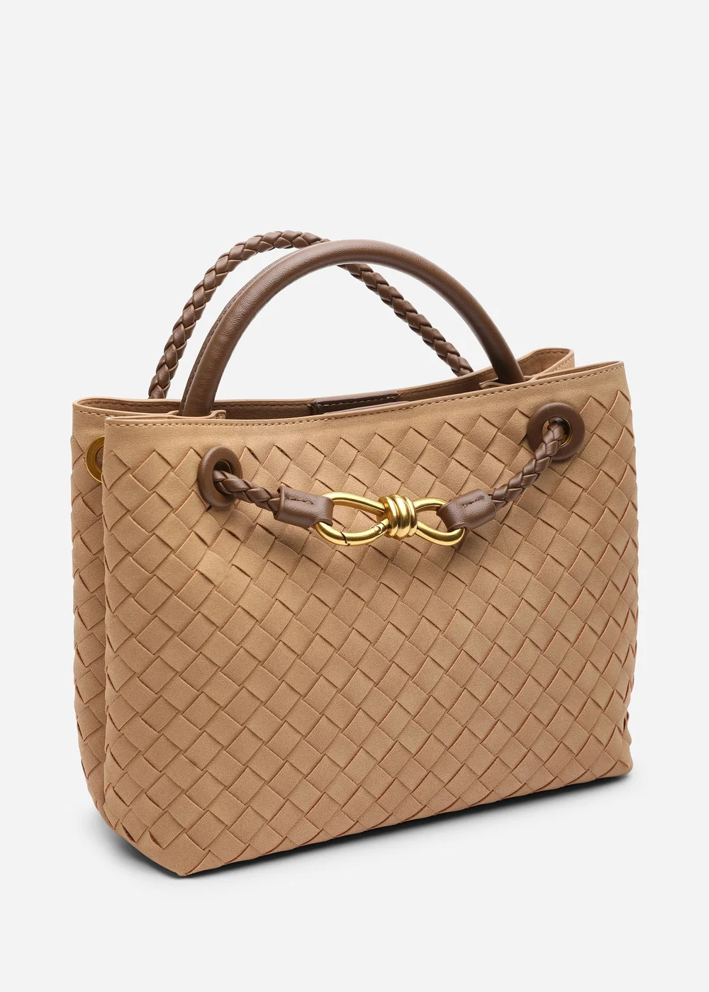 Where's That From Luna Cognac Woven Tote Bag with Gold Detail - One Size Image 2