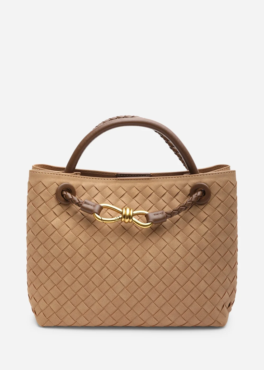 Where's That From Luna Cognac Woven Tote Bag with Gold Detail - One Size Image 1