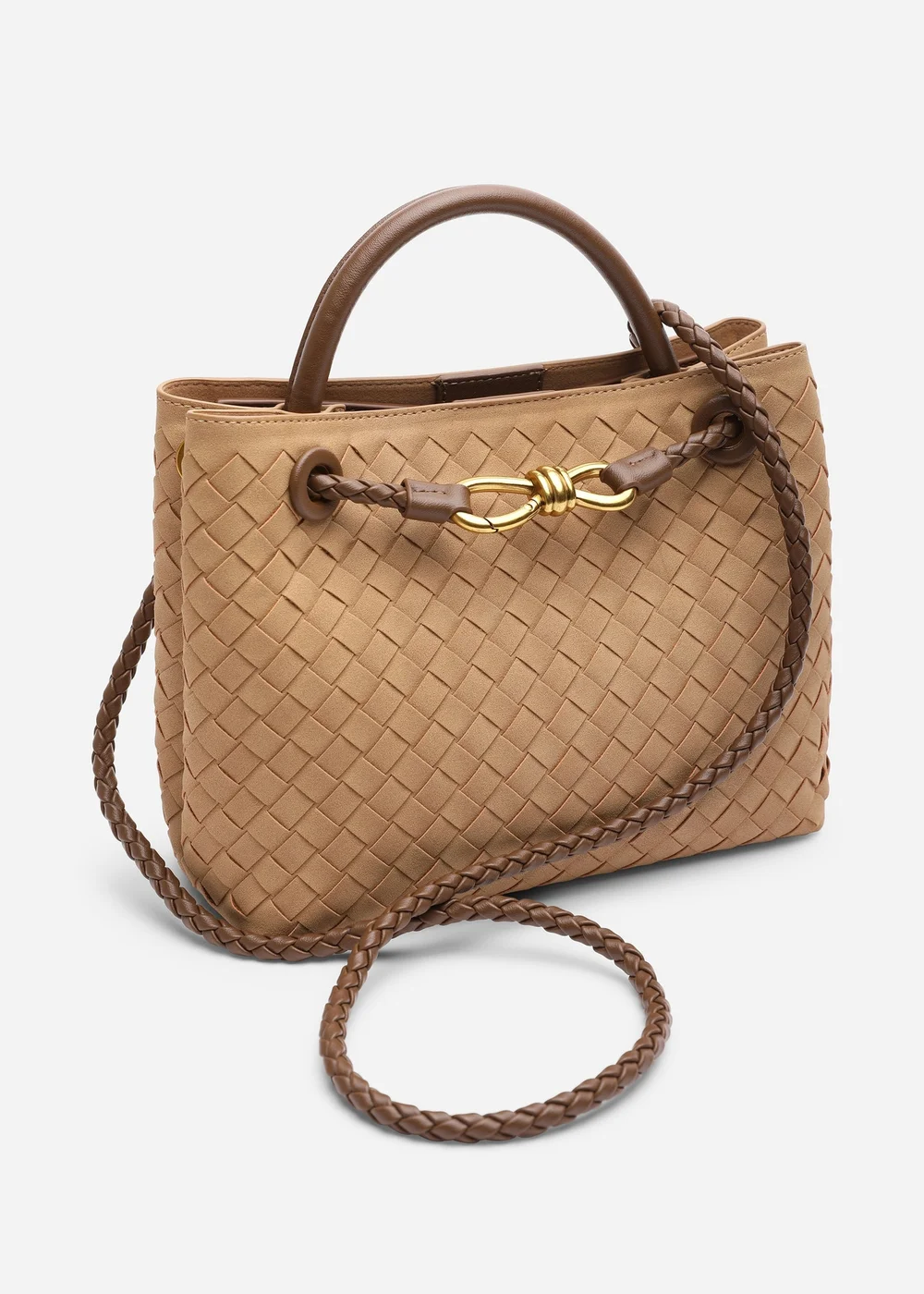 Where's That From Luna Cognac Woven Tote Bag with Gold Detail - One Size Image 5