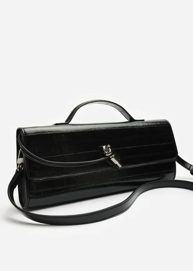 Where's That From Petal Black Envelope Style Eel Print Clutch Bag