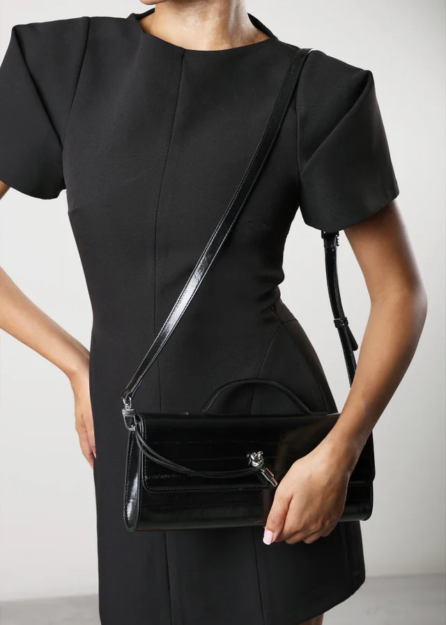 Where's That From Petal Black Envelope Style Eel Print Clutch Bag