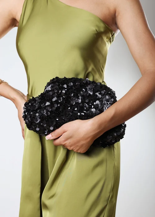 Where's That From Hovira Black Sequin Clutch Bag - One Size Image 1