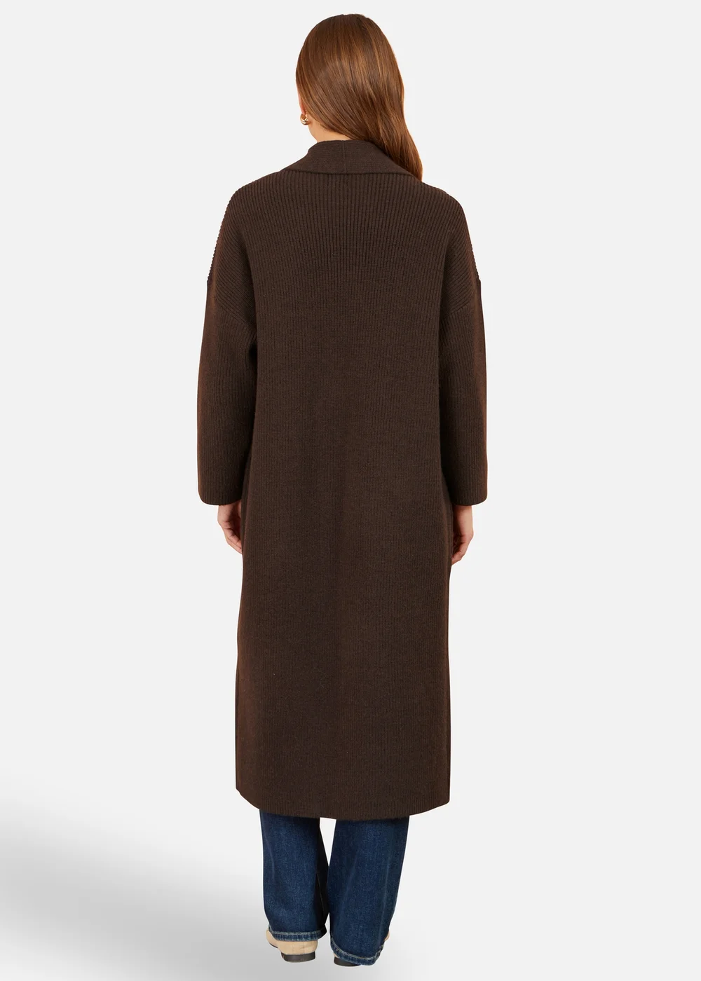 Yumi Brown Knitted Maxi Cardigan With Pockets - L Image 2