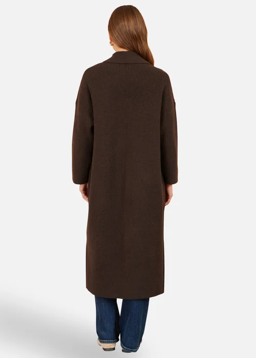 Yumi Brown Knitted Maxi Cardigan With Pockets - L Image 2