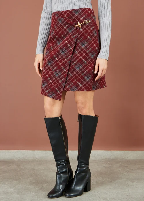 Yumi Burgundy Check Wrap Mini Skirt - 14 Image 1