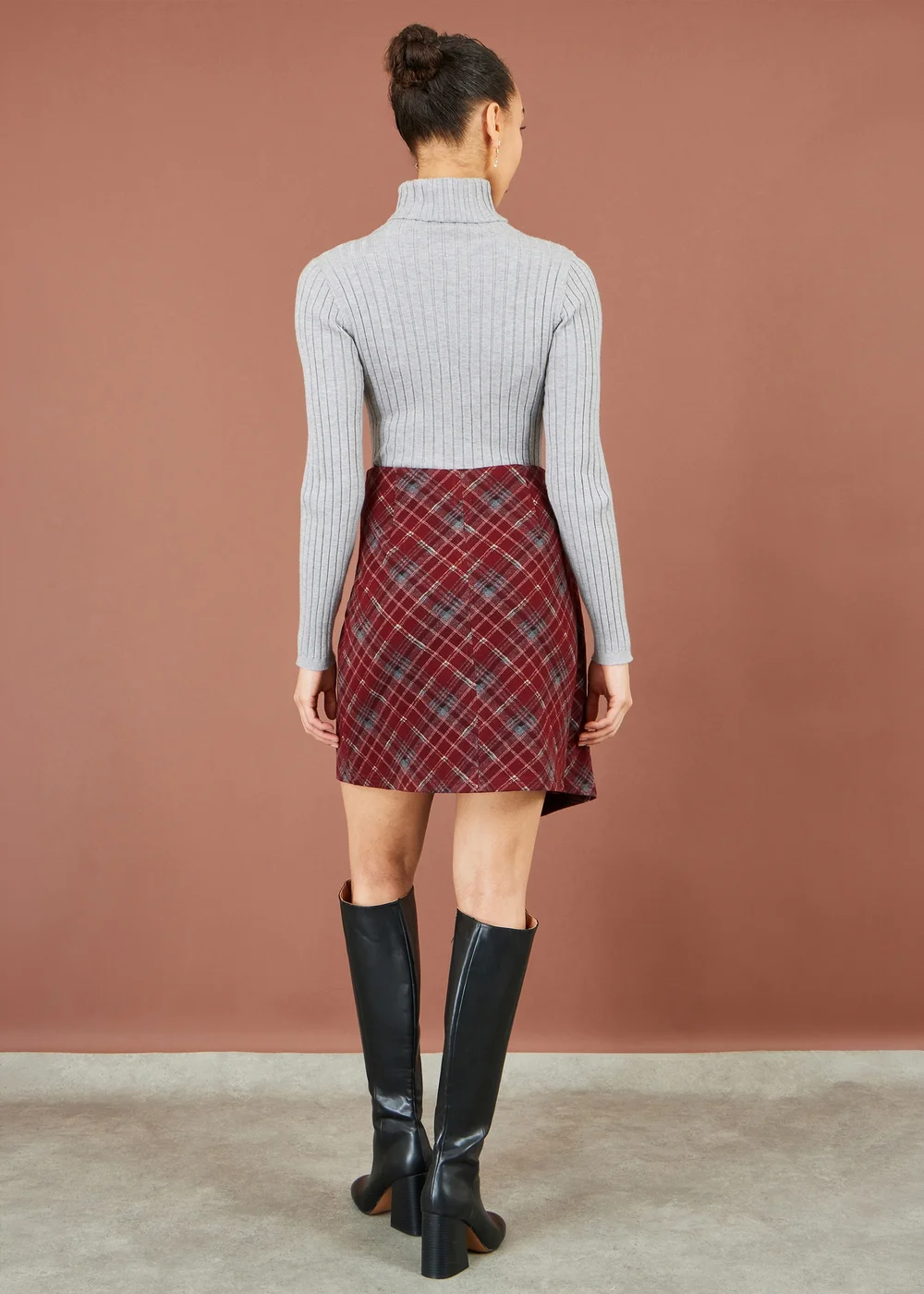 Yumi Burgundy Check Wrap Mini Skirt - 14 Image 2