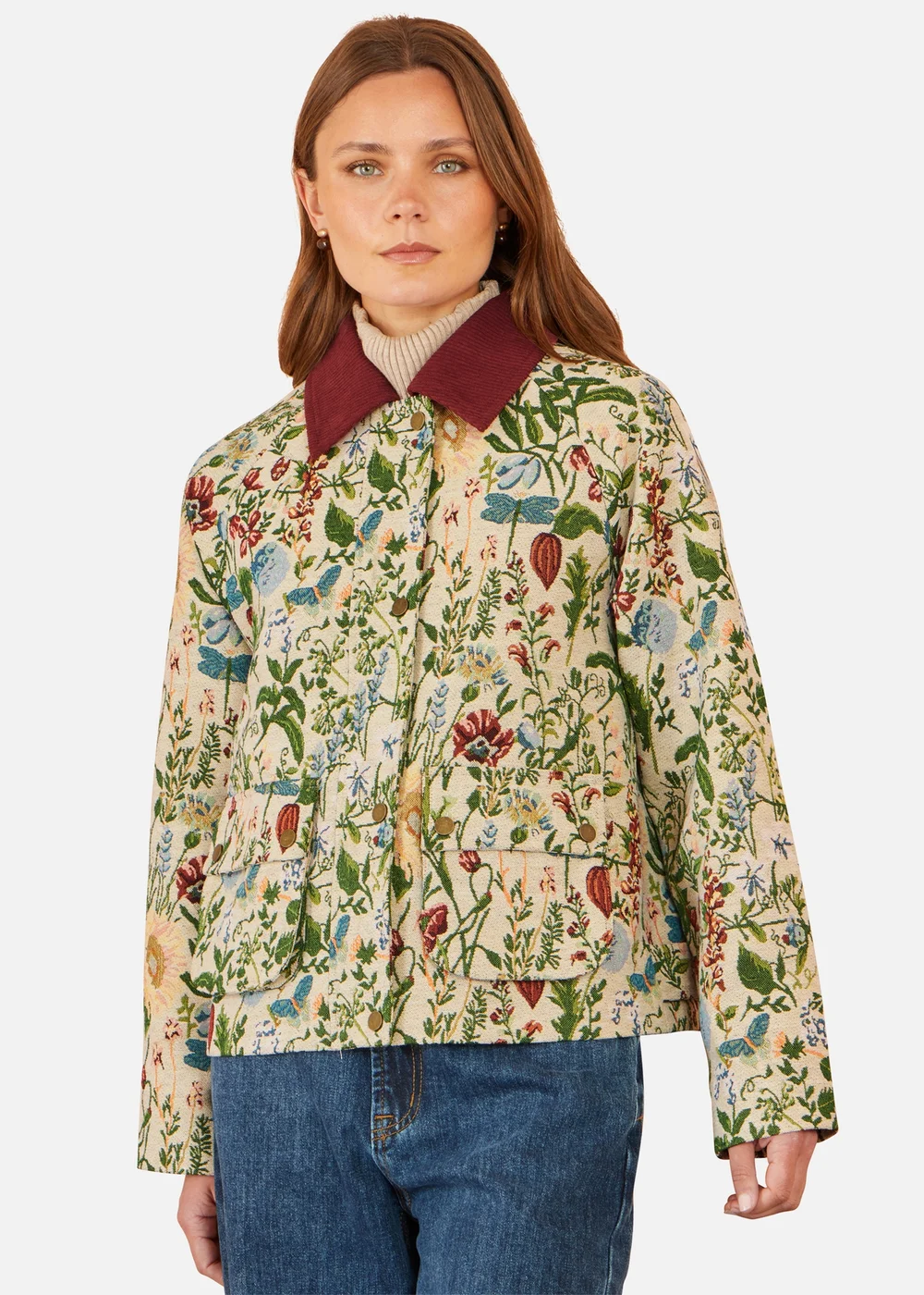 Yumi Ivory Botanical Woven Bomber Jacket - 8 Image 2