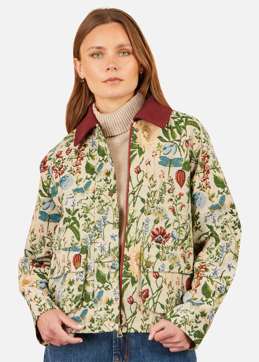 Yumi Ivory Botanical Woven Bomber Jacket - 8 Image 1