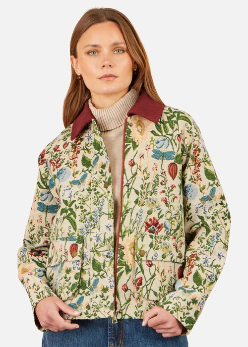 Yumi Ivory Botanical Woven Bomber Jacket - 8 Image 1
