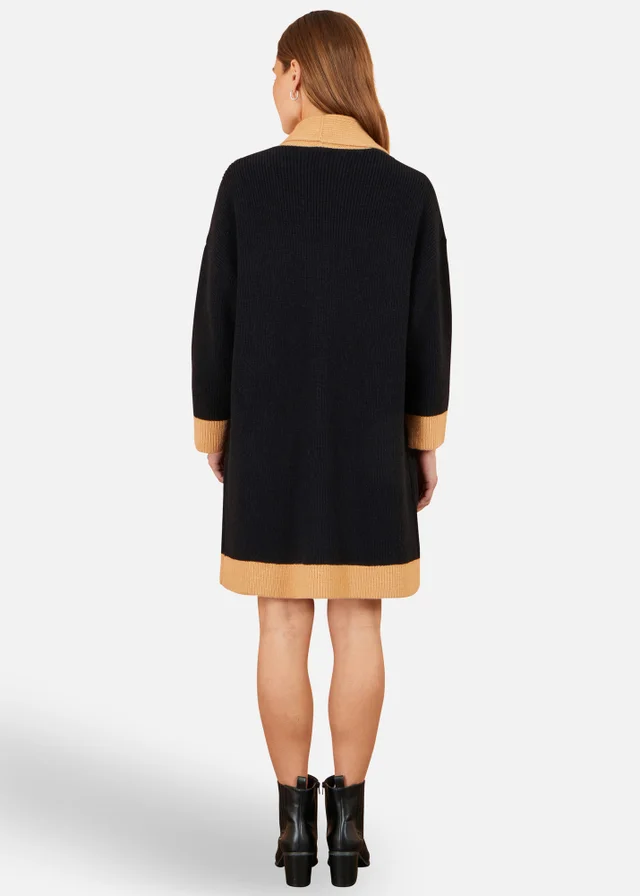 Yumi Black Open Cardigan With Contrast Border
