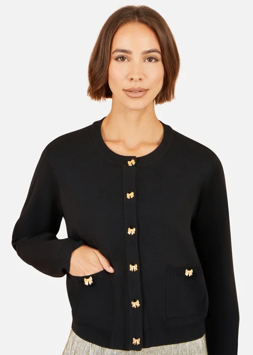 Yumi Black Bow Button Cardigan - M Image 4
