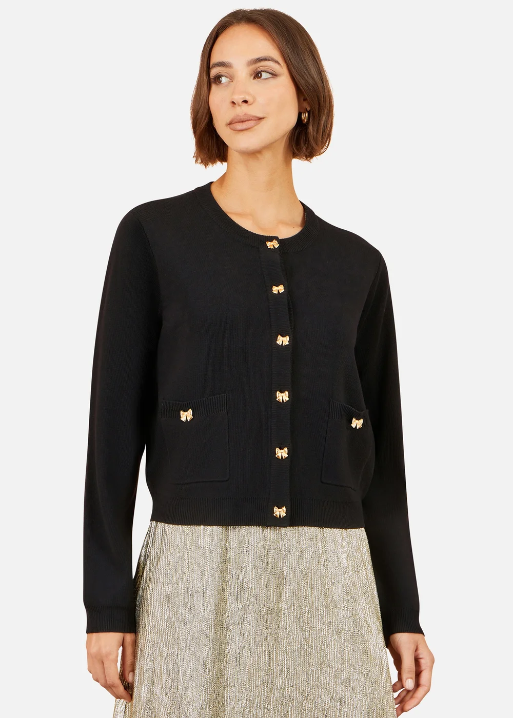 Yumi Black Bow Button Cardigan - M Image 1