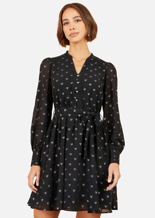 Yumi Black Heart Print Mini Dress