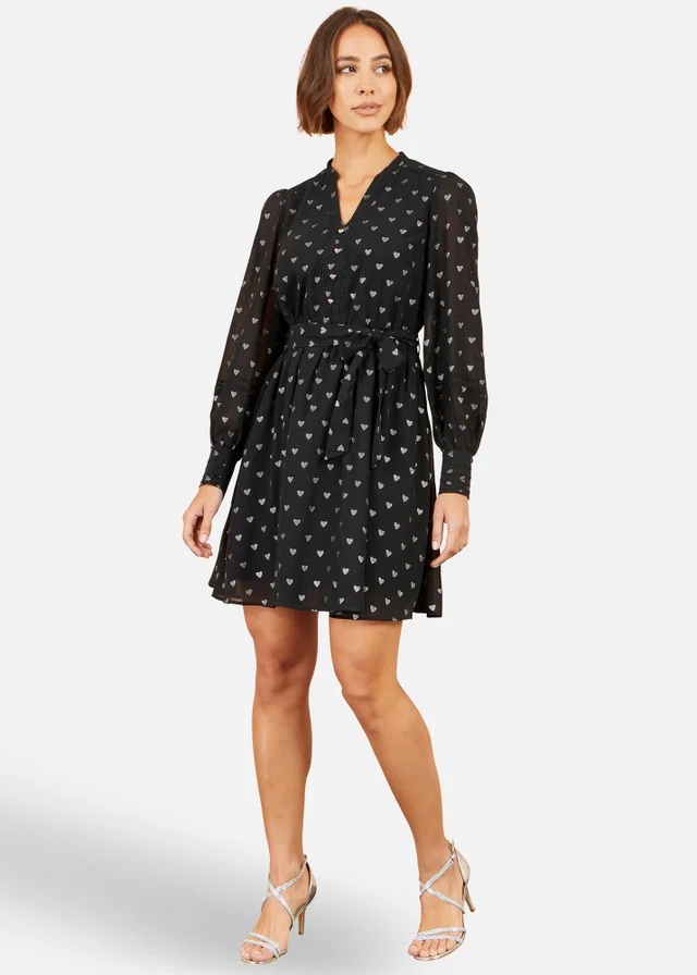 Yumi Black Heart Print Mini Dress