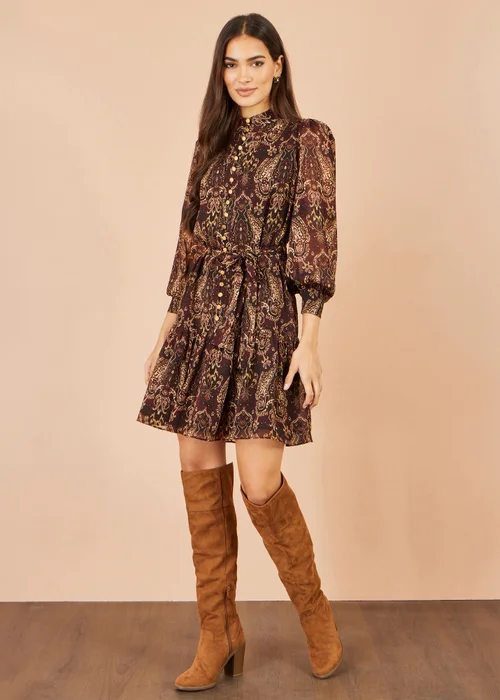 Yumi Brown Paisley Long Sleeve Shirt Dress - 16 Image 2