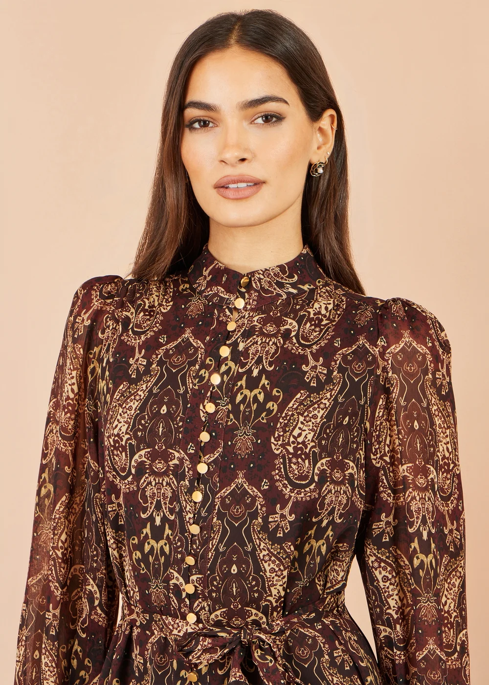 Yumi Brown Paisley Long Sleeve Shirt Dress - 16 Image 5
