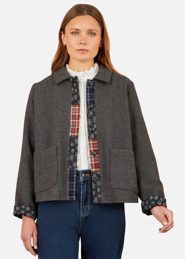 Yumi Grey Patchwork Boxy Jacket